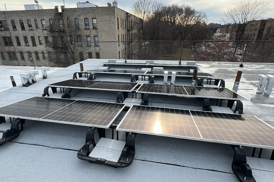 commercial solar panel installation on roof