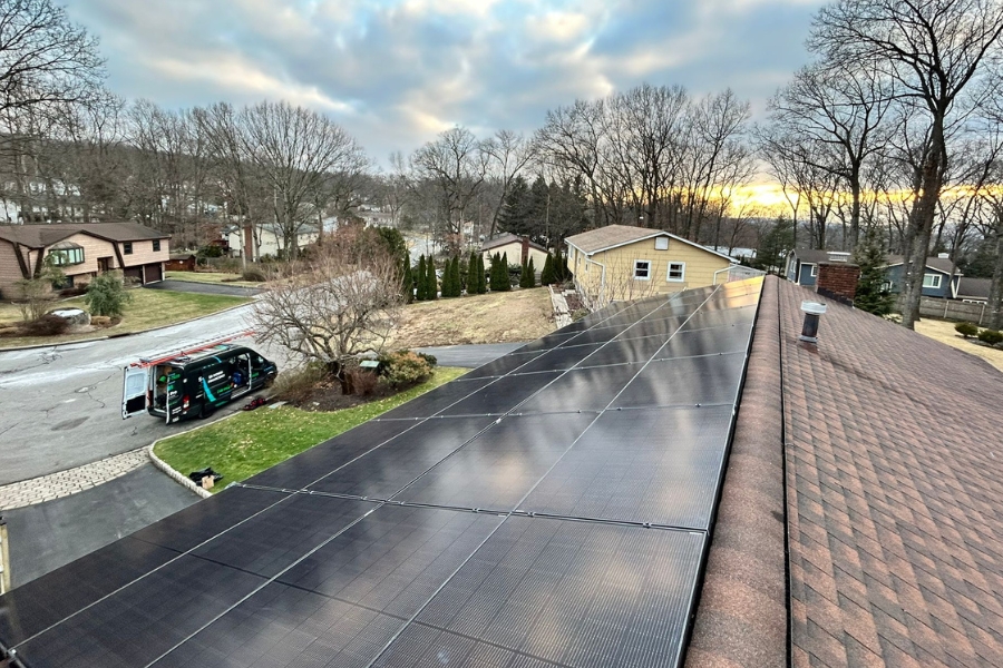 solar panels on a home in a neighbourhood