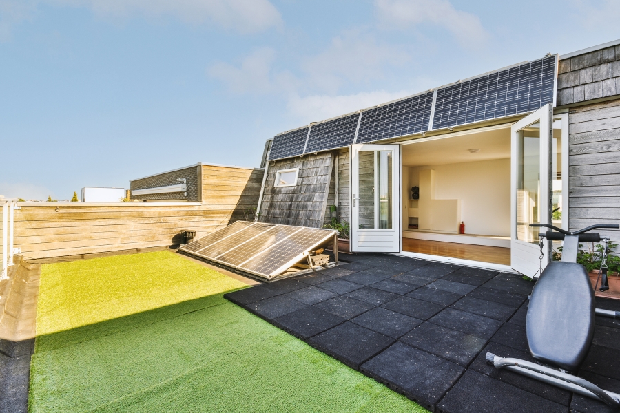patio with a solar panel system