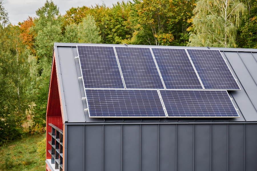 solar installation on an outdoor shed of a home