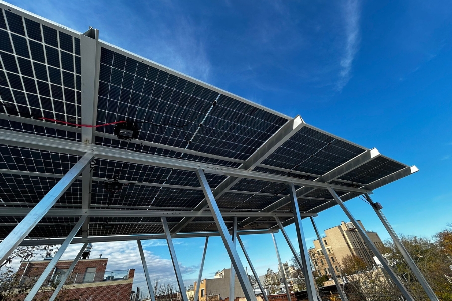 solar panels elevated on a rooftop
